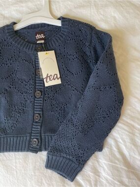 Tea Collection Navy Blue Eyelet Knit Cardigan